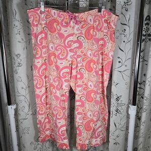 Adonna Pink‎ Paisley Cotton Pajama Capris XXL Soft Lounge & Sleep Pants